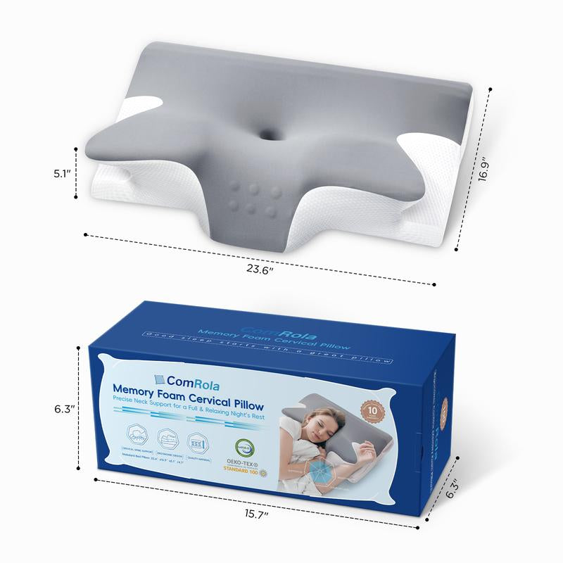 Memory Foam Neck Pillow , Adjustable Ergonomic Memory Foam Neck Pillows， Cervical Support, Breathable & Removable Pillowcase， for Side Sleep ，Stomach and Back Sleeper