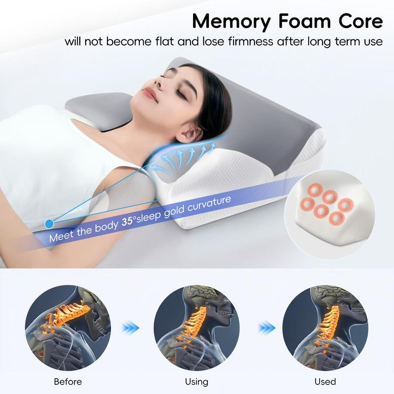 Memory Foam Neck Pillow , Adjustable Ergonomic Memory Foam Neck Pillows， Cervical Support, Breathable & Removable Pillowcase， for Side Sleep ，Stomach and Back Sleeper